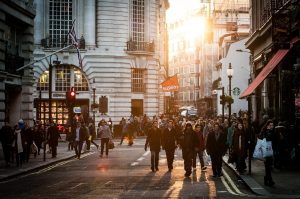 In an article about urban design, a bustling city street