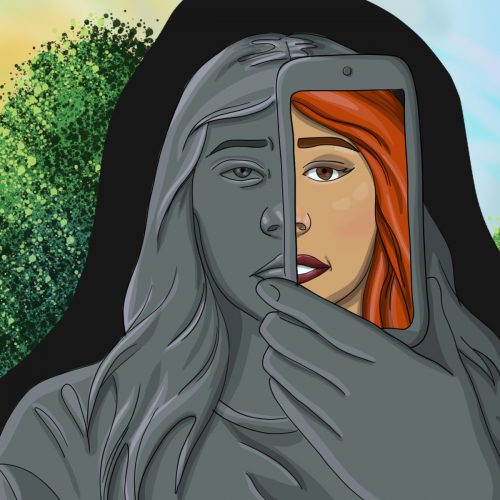 An illustration depicting a young woman who is in dire need of a tech detox.