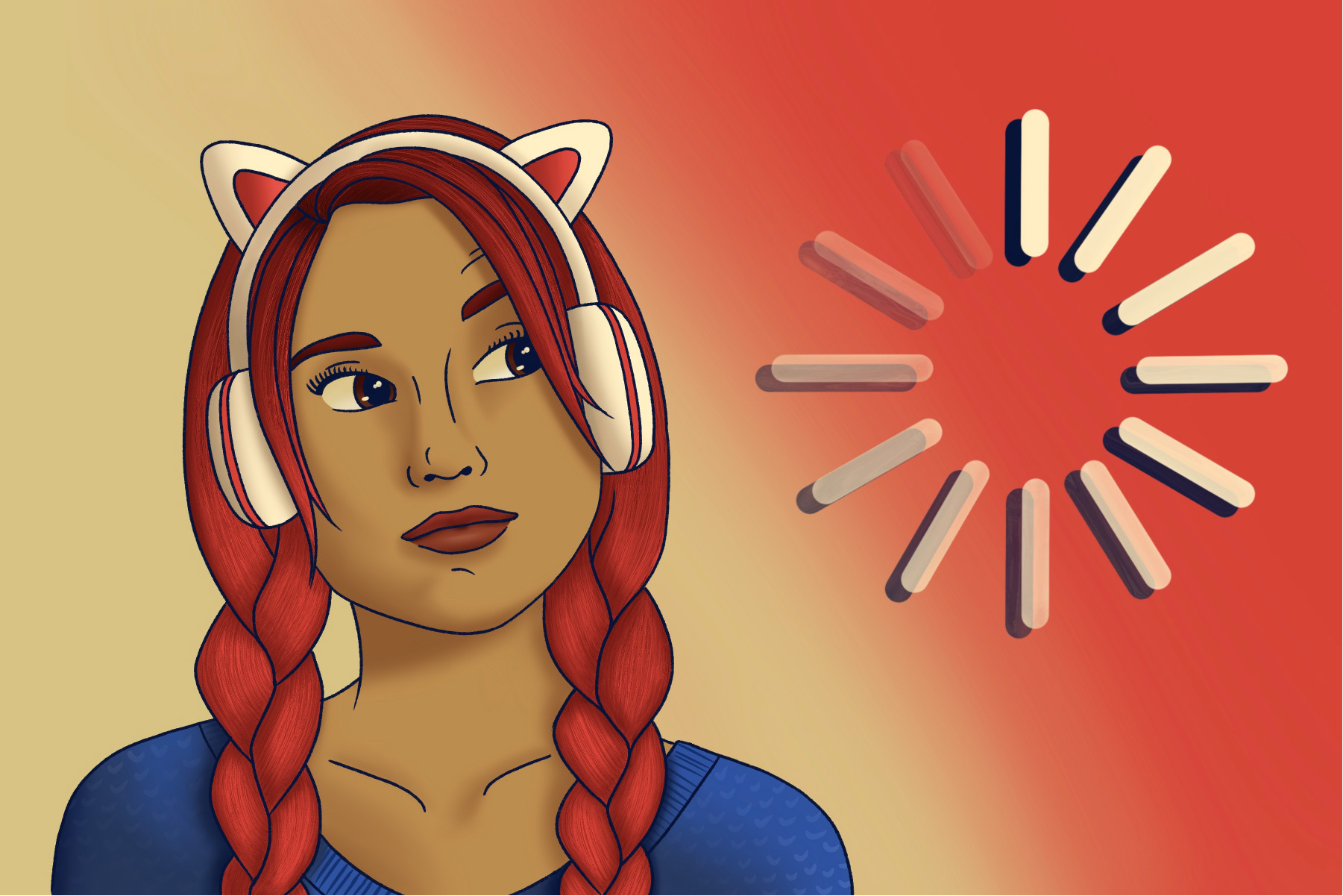 in an article about games similar to monster hunter rise, an illustration of a girl with headphones and cat ears looking at a loading symbol