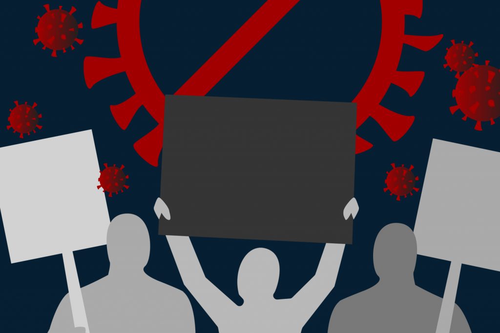 Illustration by Alicia Paauwe for an article on COVID-19 restrictions