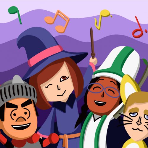 ilustration of costumed characters in Miitopia