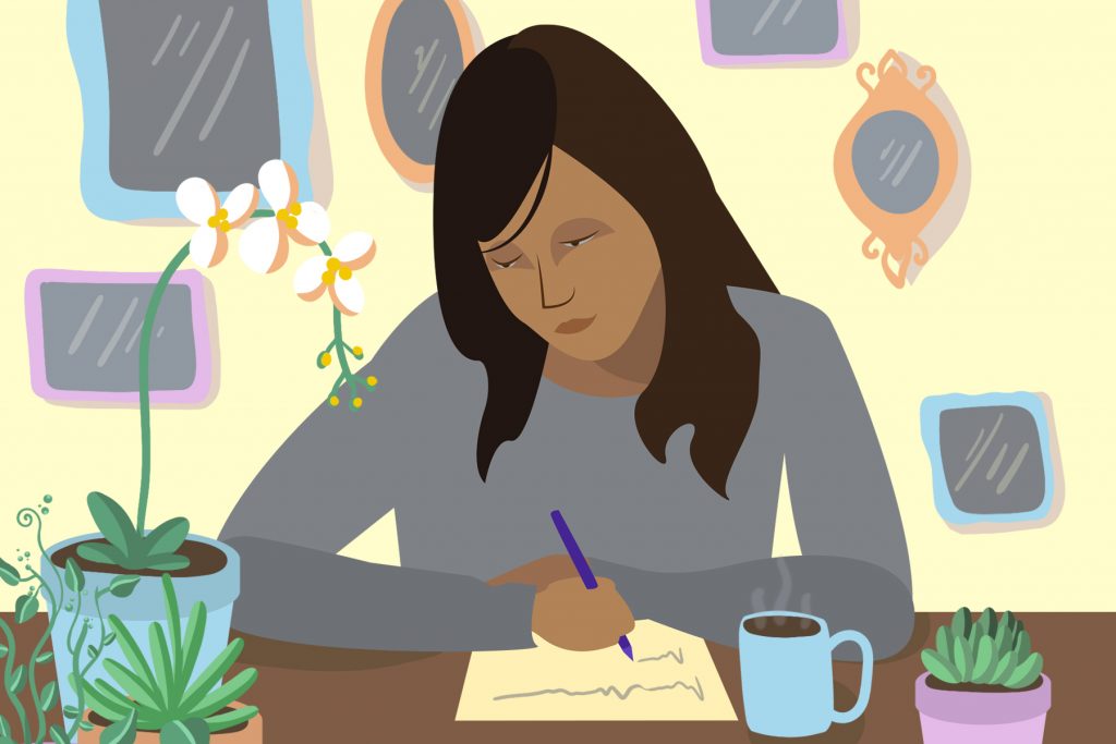An illustration of a girl writing poetry.