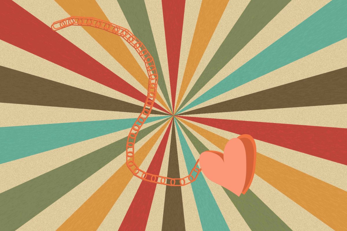 illustration of a gold chain necklace on a colorful background