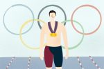 illustration of ryan lochte in front of the olympic rings