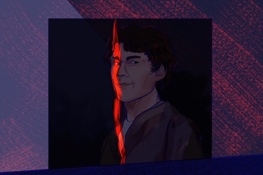 An illustration of Richard Ramirez for an article about the Netflix docuseries Night Stalker. (Illustration by Lucas DeJesus, Montserrat College of Art)