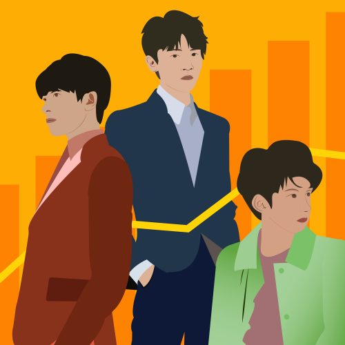 An illustration of the three members of TFBoys for an article about their rising popularity and emotional impact. (Illustration by Julie Chow, University of California, Berkeley)