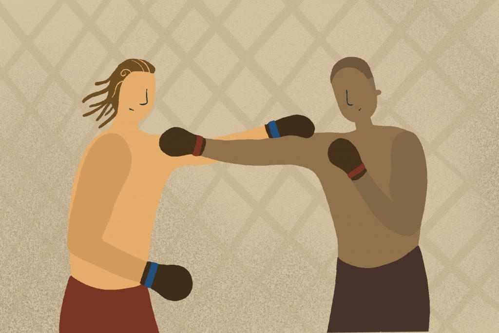 illustration of ufc fighters kamaru usman and jorge masvidal in the ring