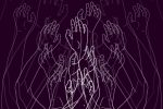 in an article about alcohol abuse, an illustration of white outlines of arms reaching upward