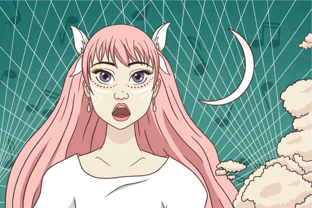 A drawing of the main character, Belle, their virtual avatar