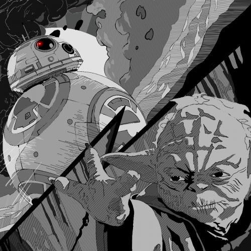 An illustration of BB-8 and Yoda from "Star Wars." (Illustration by Olivia Luo, The Ohio State University)