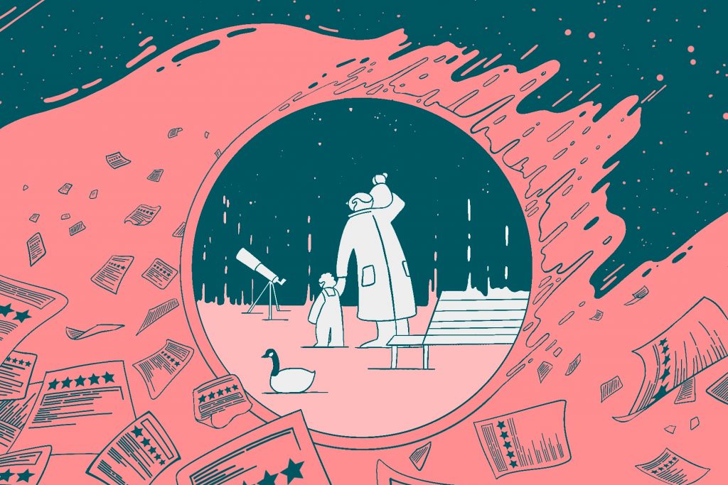 An illustration for a review of John Green's latest book "The Anthropocene Reviewed" (Illustration by Olivia Luo, The Ohio State University)
