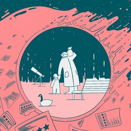 An illustration for a review of John Green's latest book "The Anthropocene Reviewed" (Illustration by Olivia Luo, The Ohio State University)
