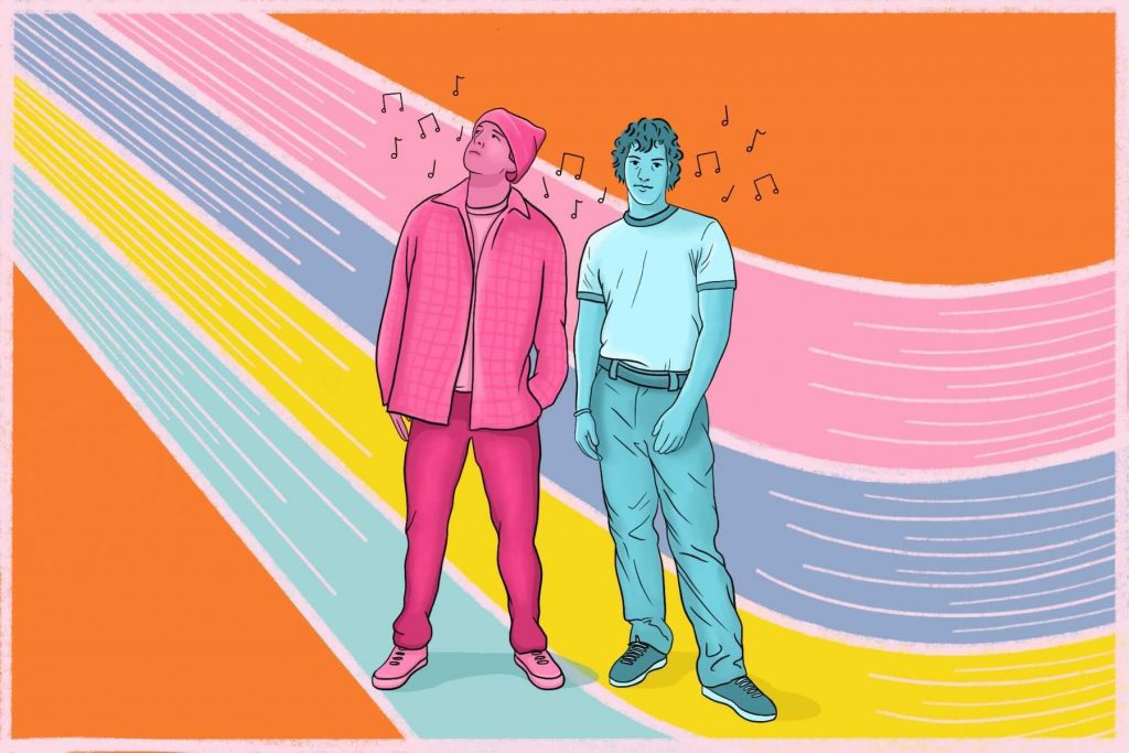 "Never Take It" is a new, colorful aesthetic change for the band twenty one pilots