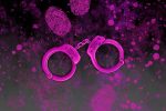 An illustration of handcuffs and fingerprints for an article about the podcast "True Crime Obsessed." (Illustration by Katelyn McManis, Columbia College Chicago)
