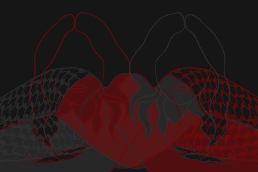Not In Chronological Order two black and red silhouetted figures