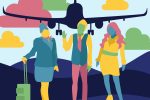 Flight attendants in front of a plane in an article about pilots