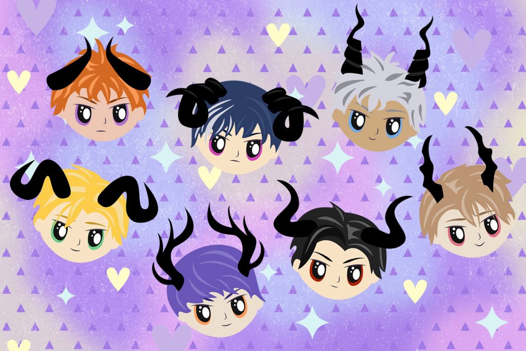 An illustration of the love interests of Obey Me!