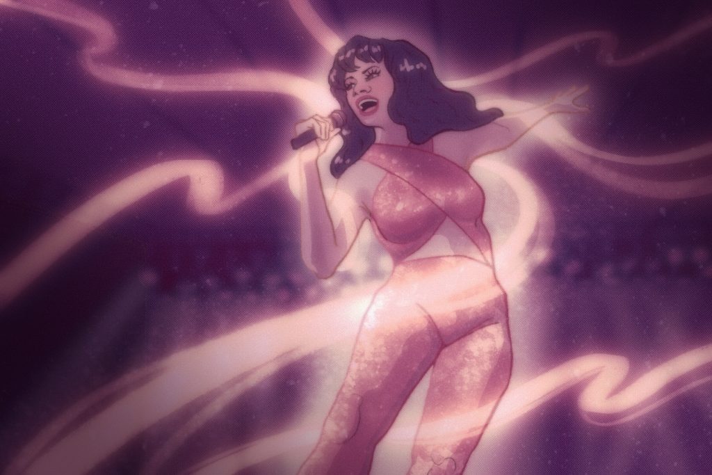 In an article about "Selena: The Series," an illustration of Selena singing
