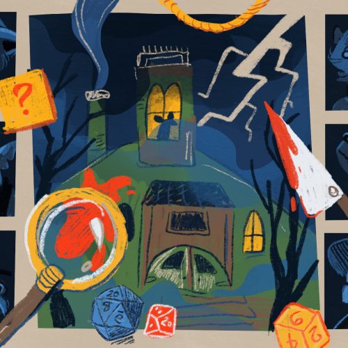 An illustration of characters from Mice and Murder.