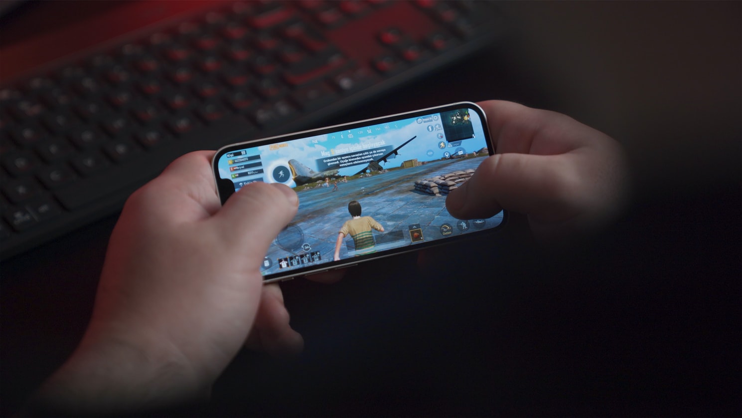 someone gaming on a smartphone