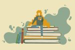 An illustration of a girl sitting on a stack of young adult fiction novels. Are you an avid YA reader? If so, you can’t miss the top books of this year so far.