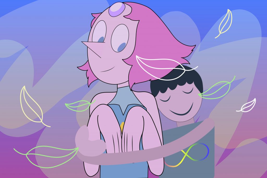Illustration of Pearl from Steven universe being hugged