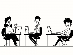 In an article about notion, three cartoon figures sit against a white background.