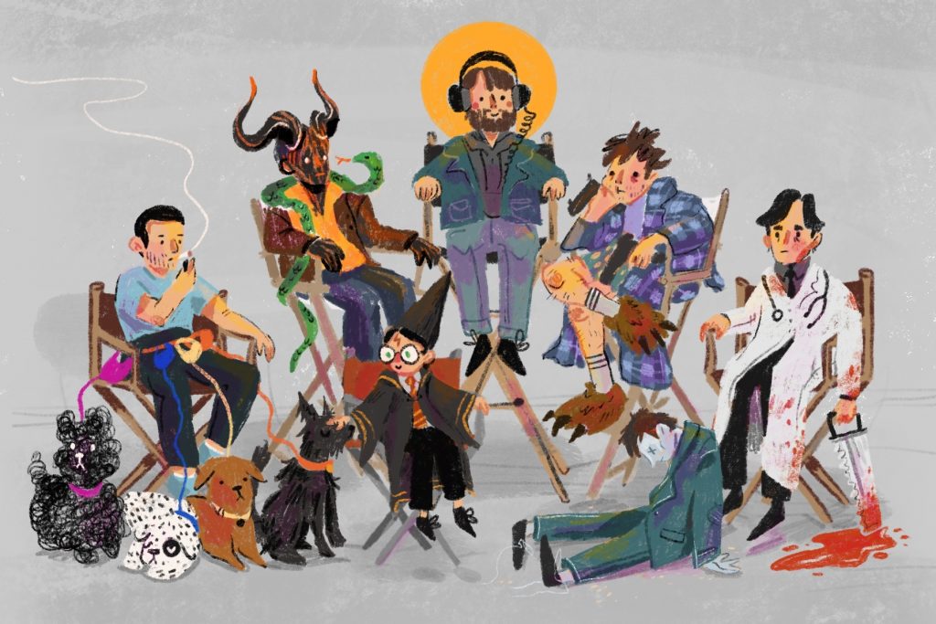 Illustration of Radcliffe in many roles, including Miracle Workers