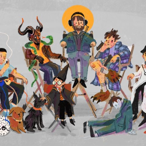 Illustration of Radcliffe in many roles, including Miracle Workers
