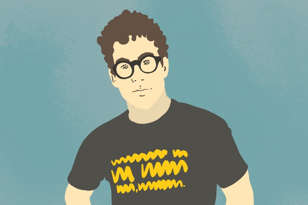 An illustration of pop music producer Jack Antonoff, the subject of the article.