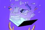 in an article about picking your major, a book with a lot of different subjects flying out