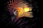 An illustration depicts the main character of Jungle Cruise, played by Emily Blunt, holding a lantern in the midst of dense jungle foliage.