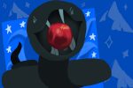An illustration depicting a snake biting into an apple represents Evil, a show about the battle between science and religion. The snake imagery evokes the Garden of Eden according to Catholic doctrine.