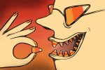 Illustration of a person eating candy corn