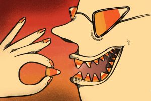 Illustration of a person eating candy corn