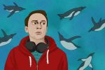 Sam from Atypical surrounded by penguins