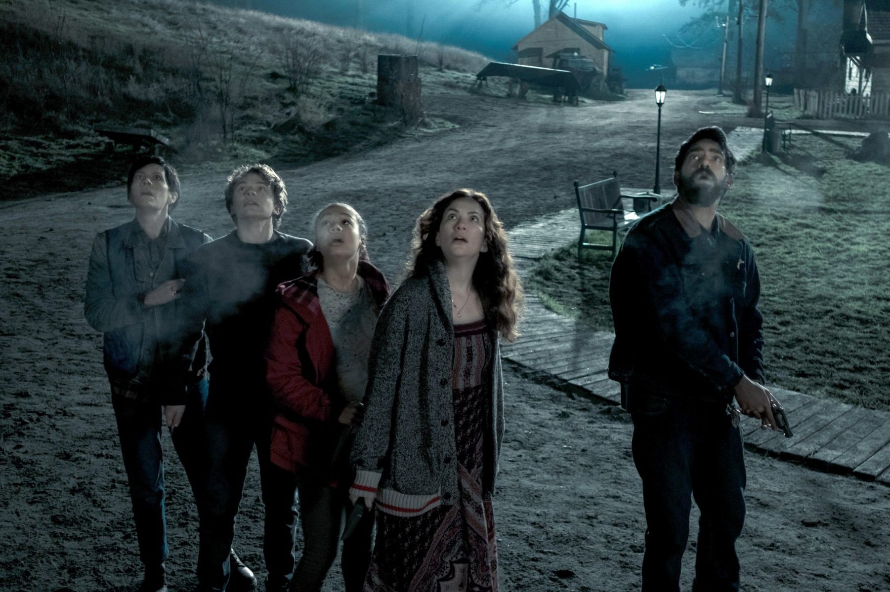 Cast of "Midnight Mass" looking up at the sky