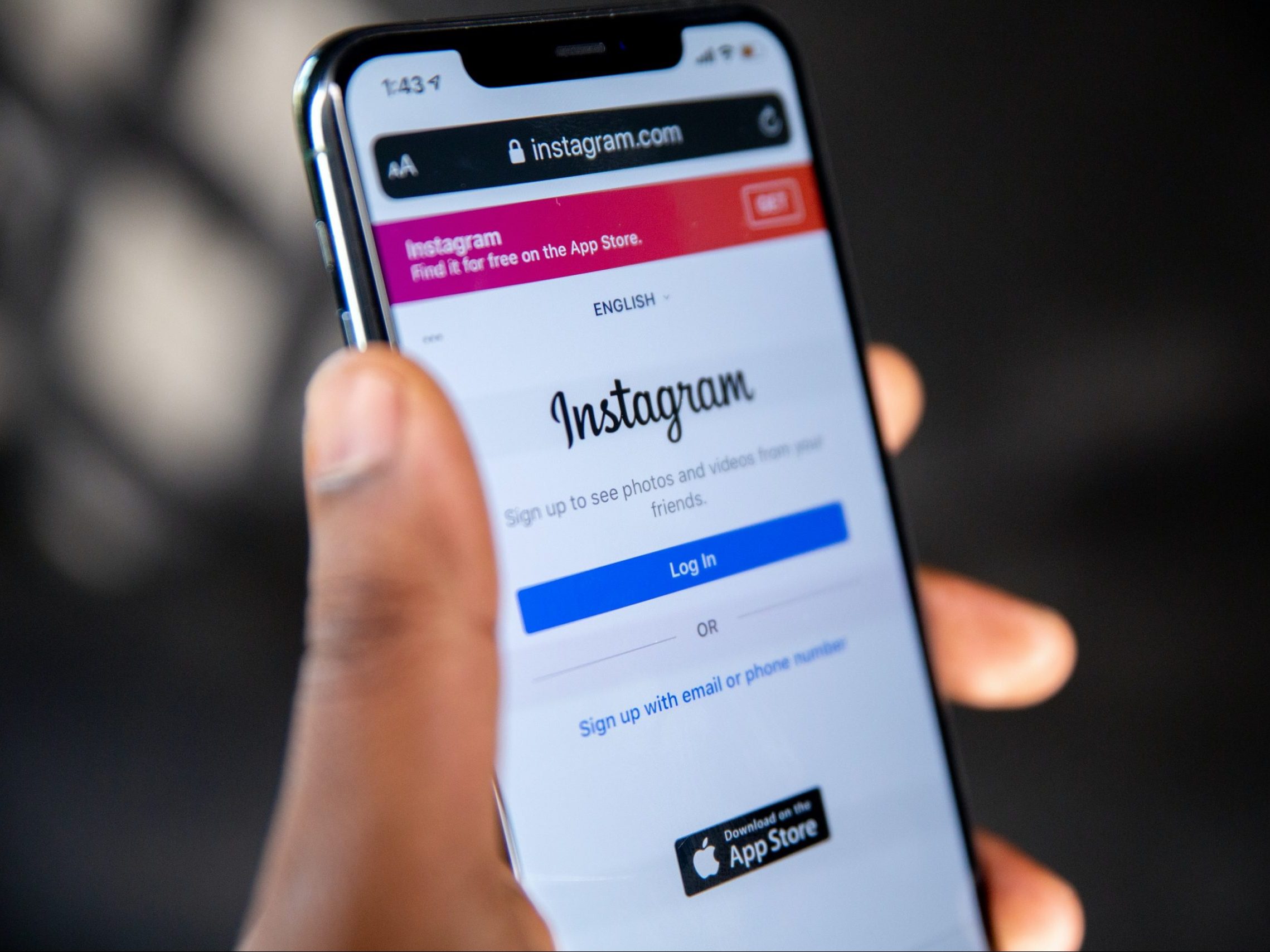 A photo of the Instagram login page on a phone