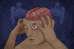 Someone grabbing at their exposed brain