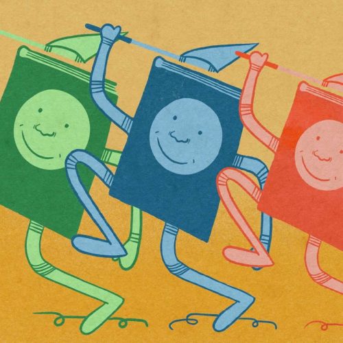 Illustration of books in an article about cliché story plots