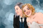 Illustration of Kristen Stewart with fiancée Dylan Meyer.