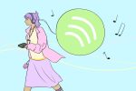 In an article about Apple Music vs. Spotify, a woman walks with headphones in her ears and the Spotify logo following her.