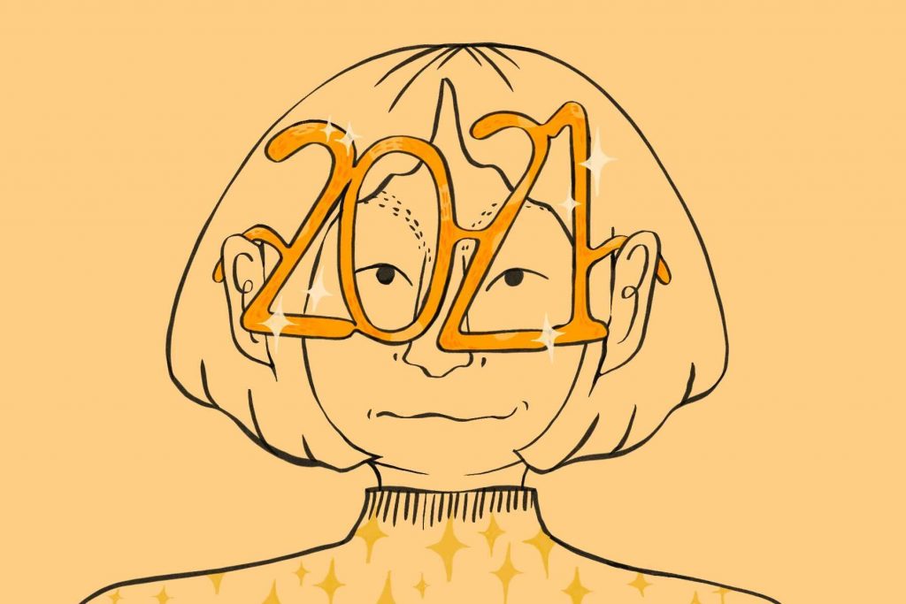 illustration of person wearing 2021 New Year's glasses