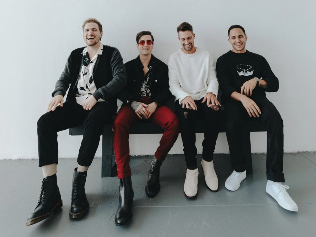 Photo of 2000s boy band Big Time Rush's members, James Maslow, Carlos PenaVega, Kendall Schmidt, and Logan Henderson.