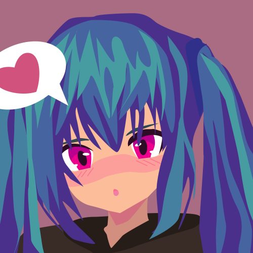 Illustration of girl from dating sims.