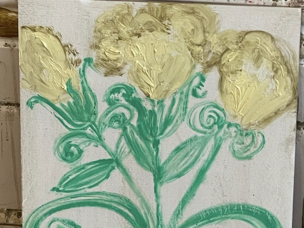 Artwork from contemporary artist on Instagram Faye Wei Wei of three yellow flowers..