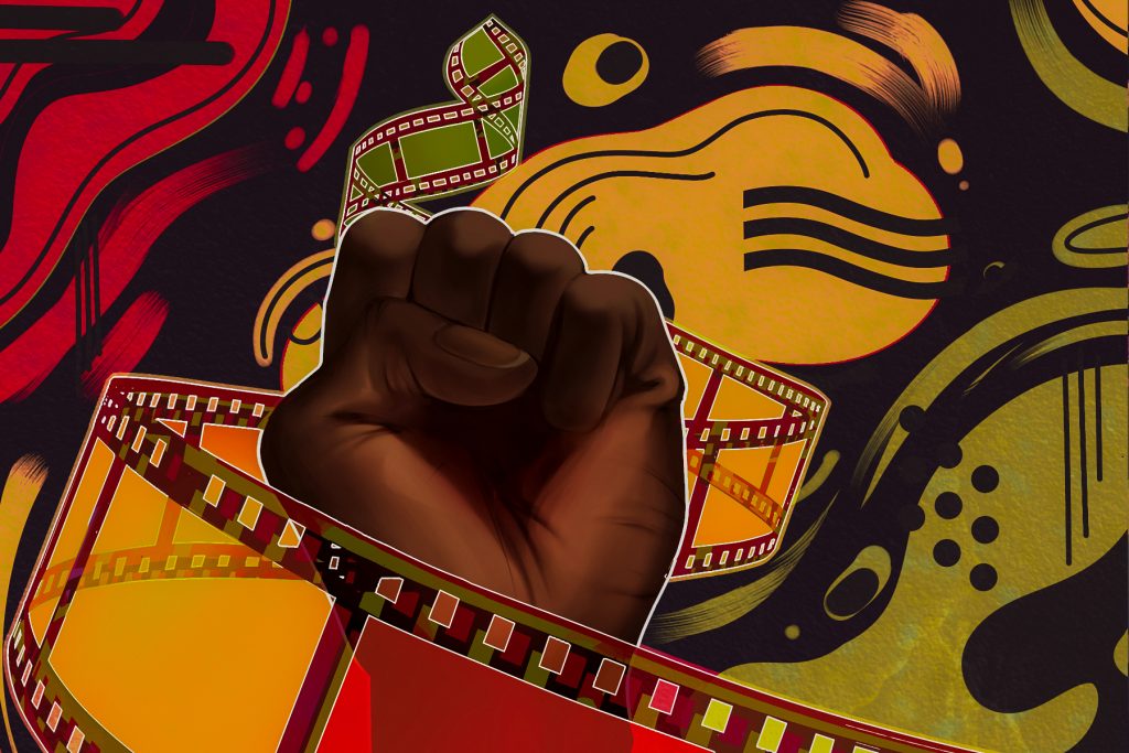 A clenched fist in honor of Black History Month.