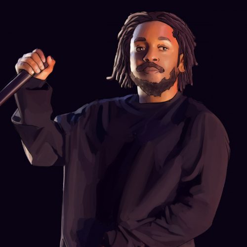 Kendrick holding a mic in his right hand