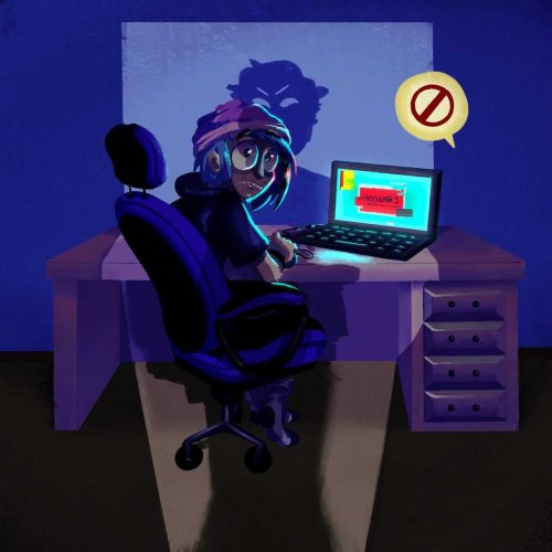 Illustration of a gamer getting caught using ROMs