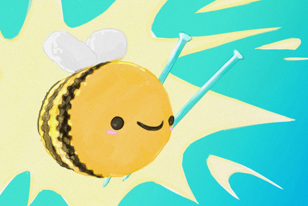 An illustration of a crocheted bee.